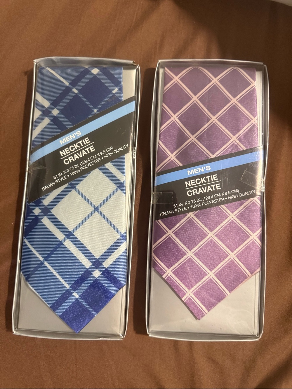 New in Box Men’s Necktie Bundle 2 Blue Plaid Purple Windowpane Ties